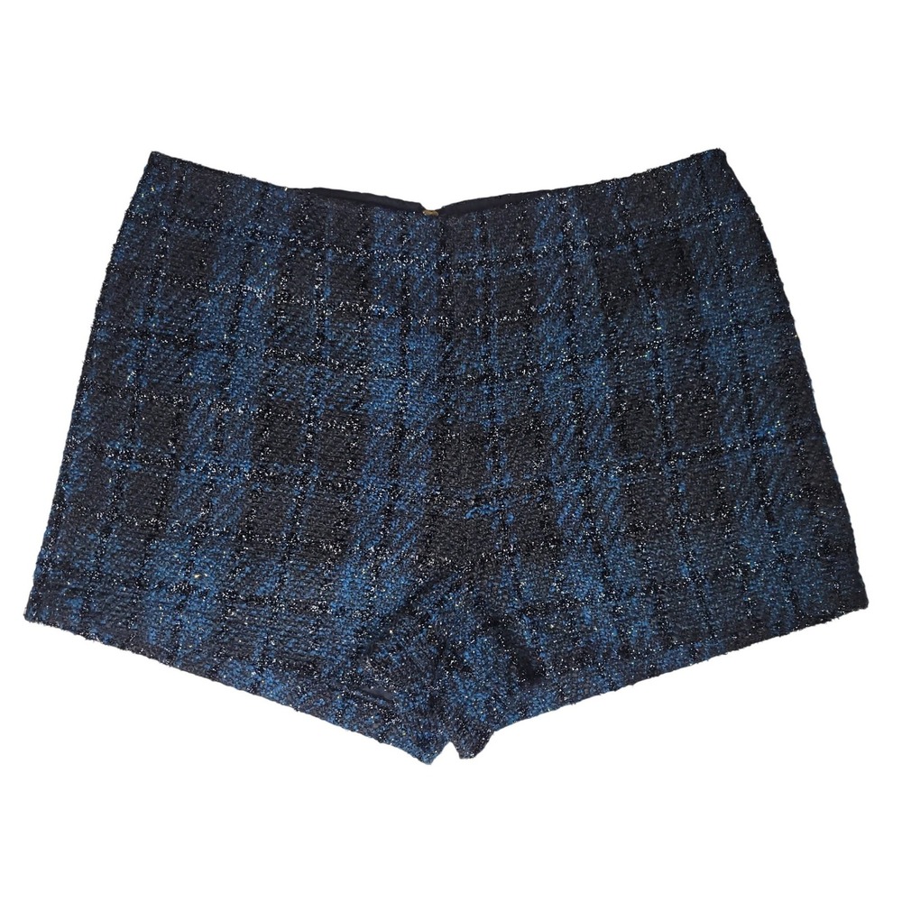 Bethany Mota Blue Plaid Sparkle Tweed Shorts